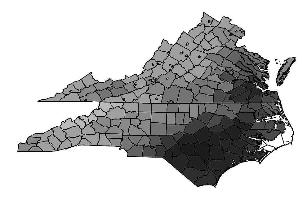 map of species density of hylid frogs in NC and VA map of species density of hylid frogs in NC and VA